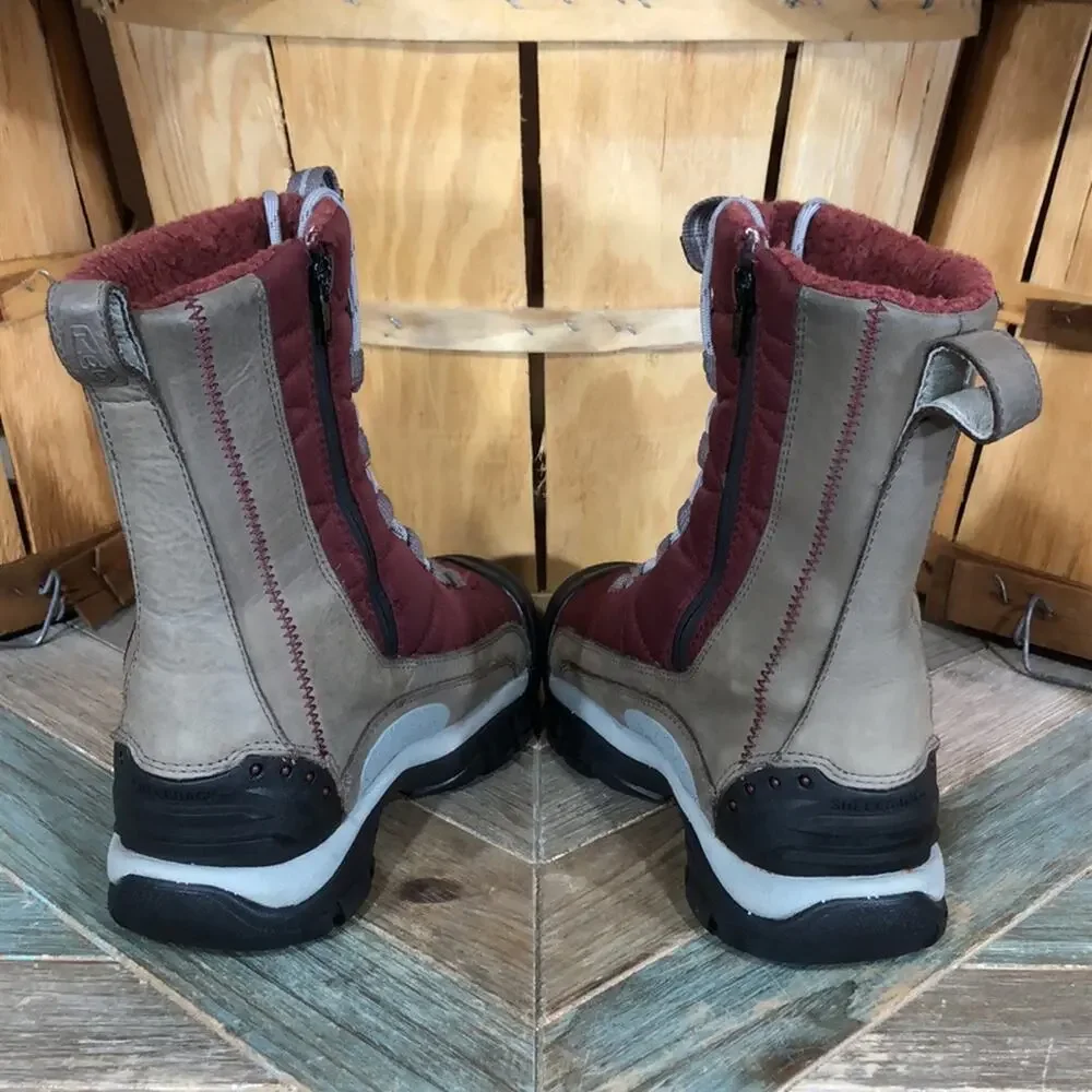 Keen Vail Tan Leather Red Insulated Waterproof Lace-Up Zip Winter Boots Womens 6